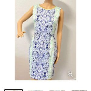 T Tahari watercolor shift dress size 6 sleeveless cotton blend Office